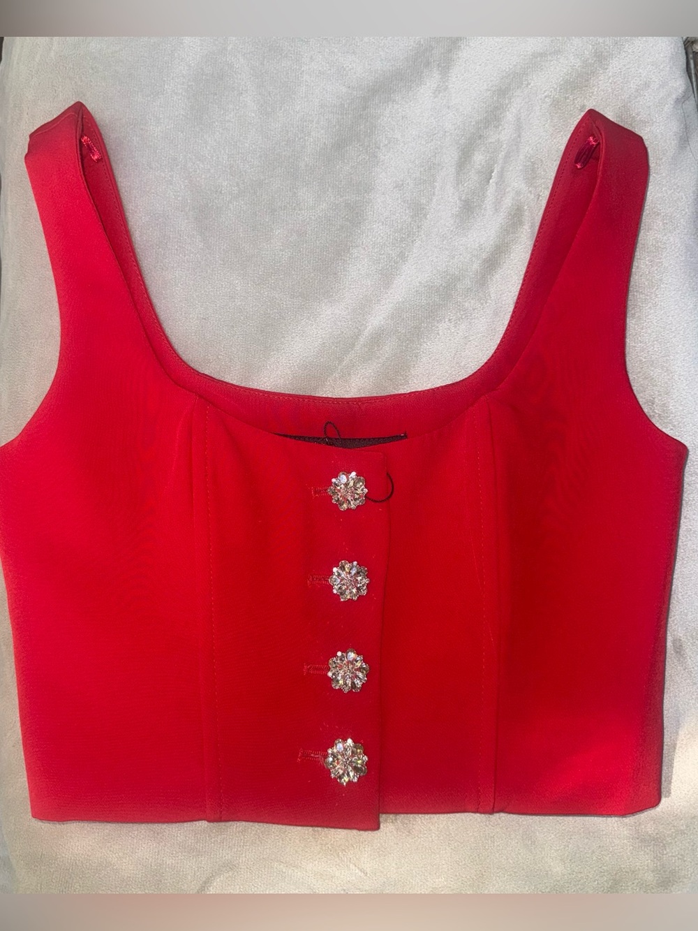 New Zara Red Jewel Button Bustier Crop Top Size XS Beautiful!